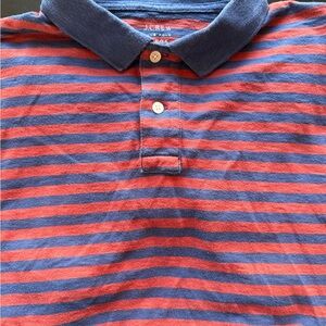 J. Crew Navy and Coral Striped Polo Shirt